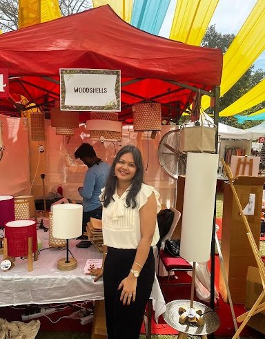 Kavya the founder of Woodshells exhibits at LaFeria Chandigarh